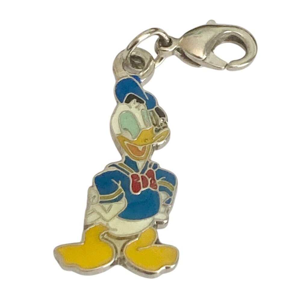 Vintage Disney Happy Donald Duck Clip On Charm Zipper Pull Bag Purse Signed Back